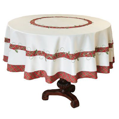 Tartan Ribbon Embroidered Holiday Tablecloth