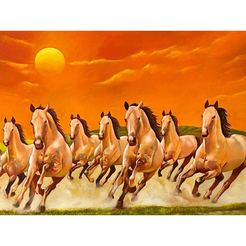 Sept chevaux qui courent en soirée | Acrylique sur toile | Décoration murale