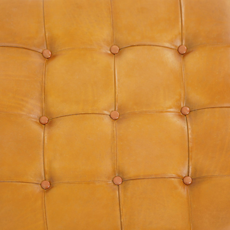 Banc en cuir brun clair avec repose-pieds et tabouret