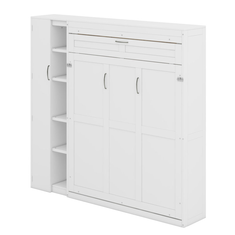 Lit escamotable mural avec tablettes Murphy, Lit double, Blanc