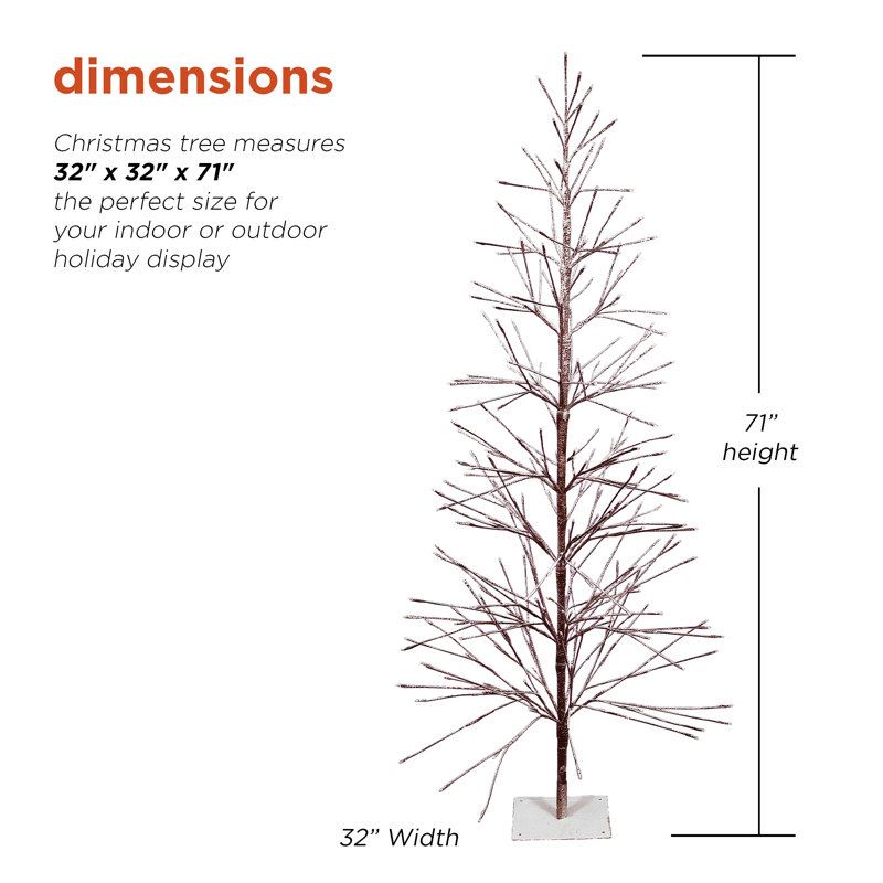 Flocked Artificial Brown Christmas Tree with Warm White LED Lights, 71"