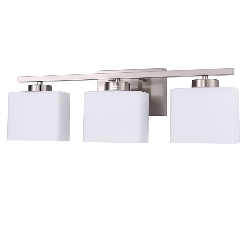 Luminaire moderne à 3 lumières avec abat-jour en verre carré, Nickel, 3