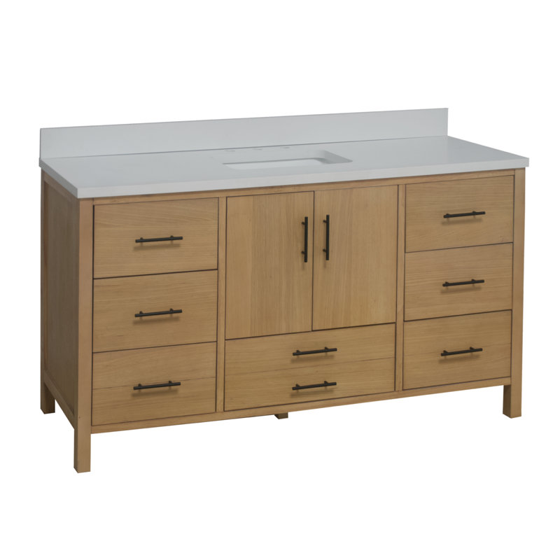 Ensemble de meuble-lavabo simple 60 po Kiara, Blond, Blanc mat