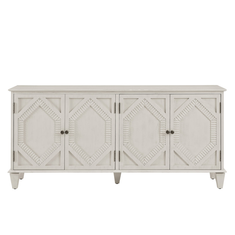 Buffet 65,2 po avec rangement, conception géométrique, poignées en laiton, buffet Mid-Century pour la longévité, tablette ajustable symétrique