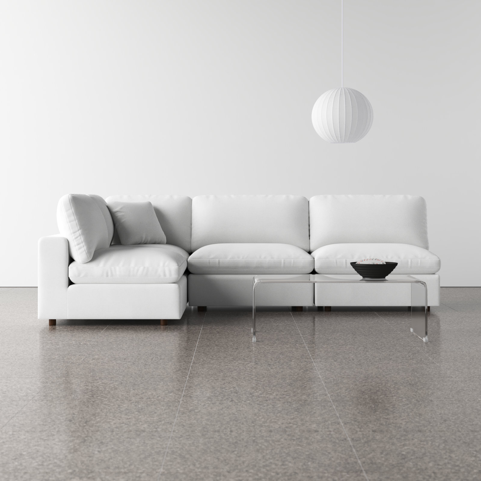 Jossa Upholstered L-Sectional, White Linen Blend