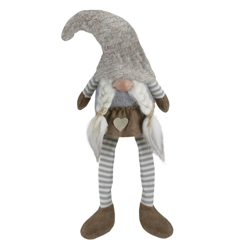 Figurine de gnome de Noël 7,5 po avec tresses grises et beiges