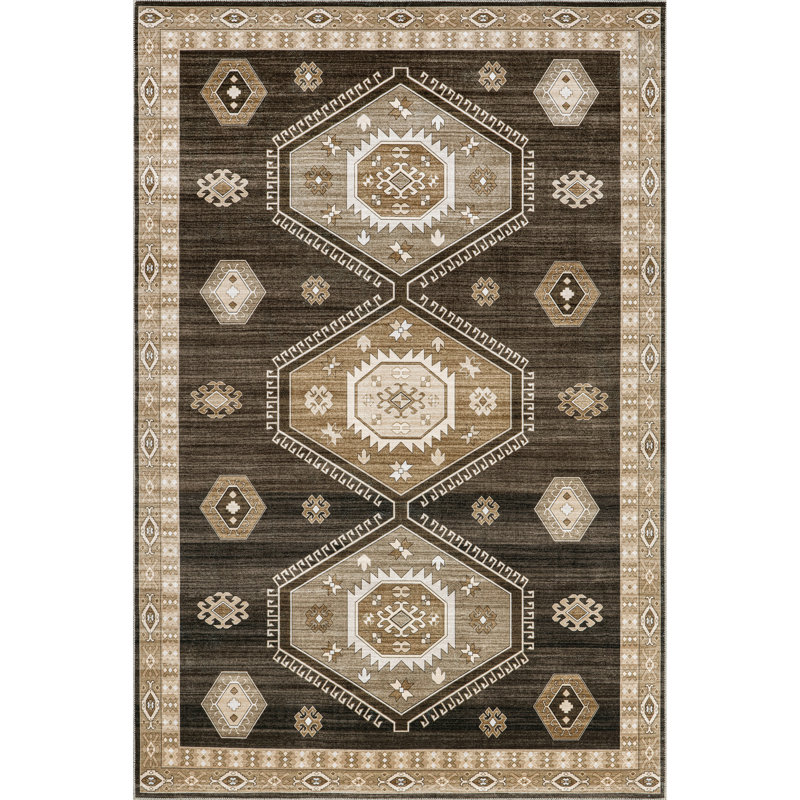 Tapis oriental en polyester tissé à la machine Taro, Rectangle 3 pi x 5 pi