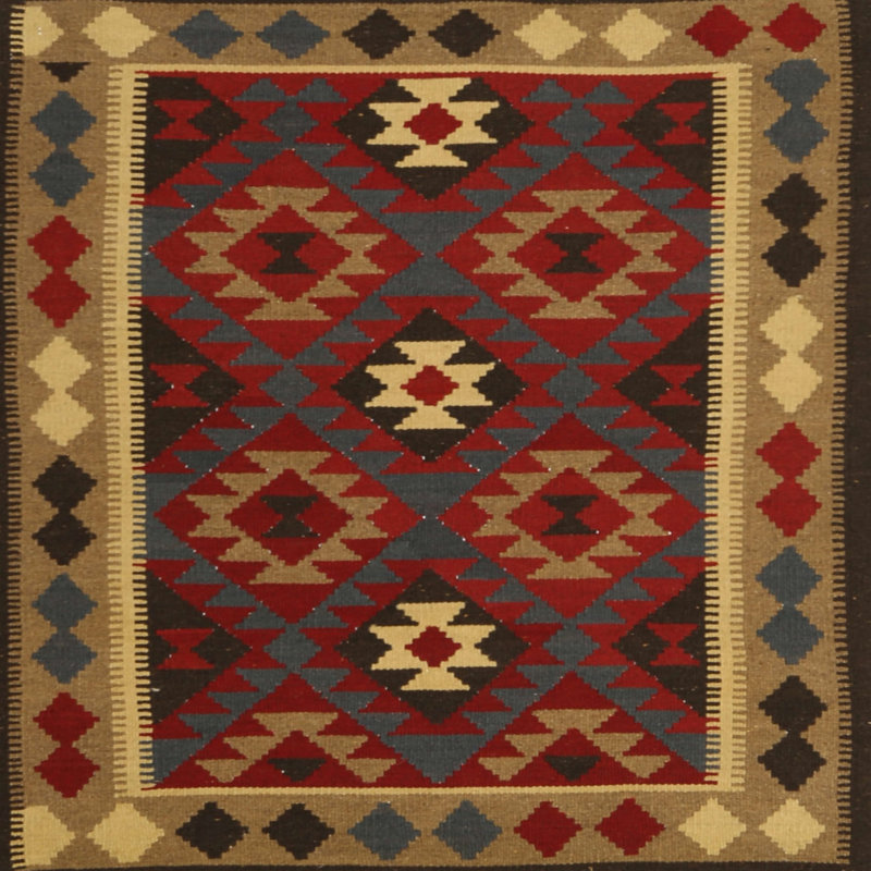 Tapis orange/gris/crème contemporaine, Carré 4 pi