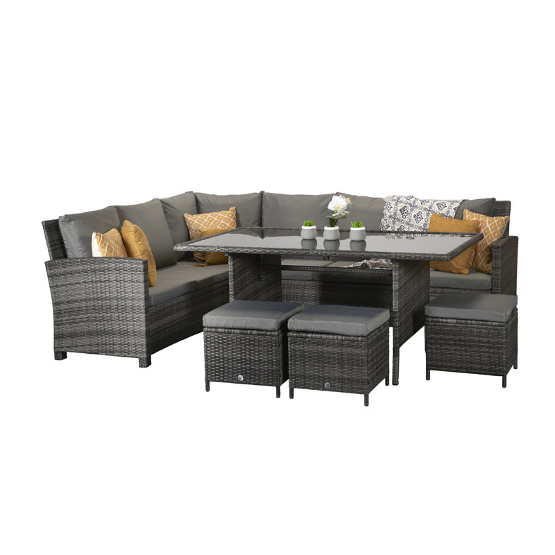 Camila Rattan 9 - Person Seating Group with Cushions, Grey