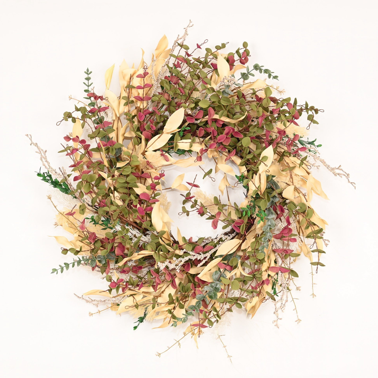 24" Artificial Farmhouse Fall Autumn Mini Eucalyptus Berry Front Door Wreath For Thanksgiving Day Harvest Decor