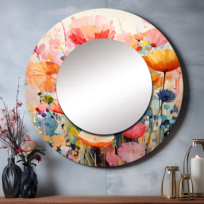 Pozzi corail fantaisiste botanique sauvage II - miroir mural botanique, miroir décoratif corail, art imprimé en métal