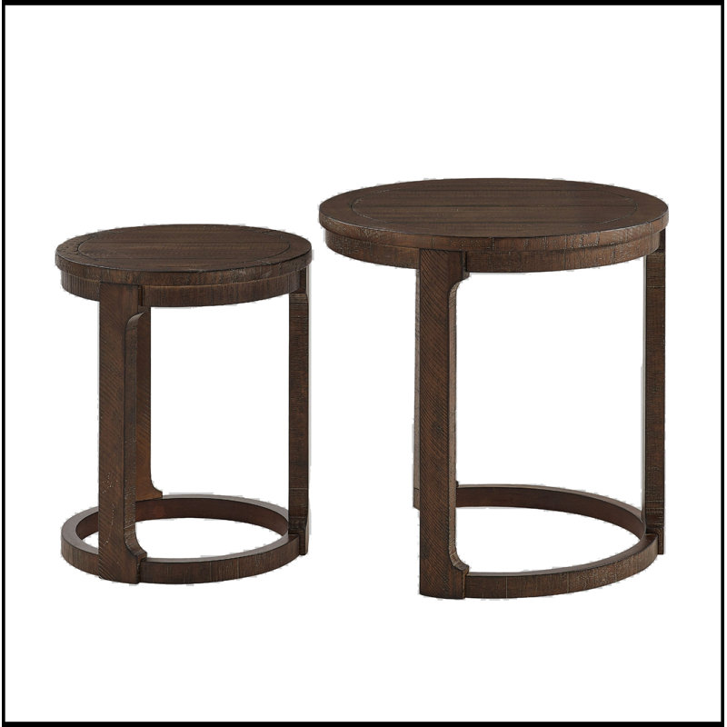 Ensemble de 2 Frederica rondes en bois avec des pieds robustes, Dark Brown