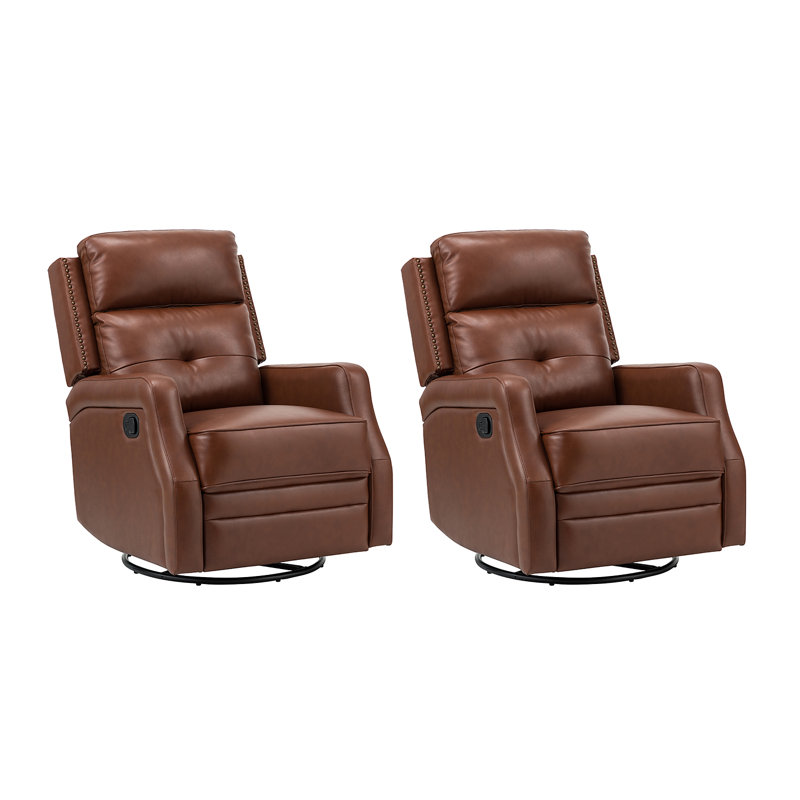 Fauteuil inclinable et pivotant en cuir véritable 28,7 po Rudisill, Cuir grainé brun