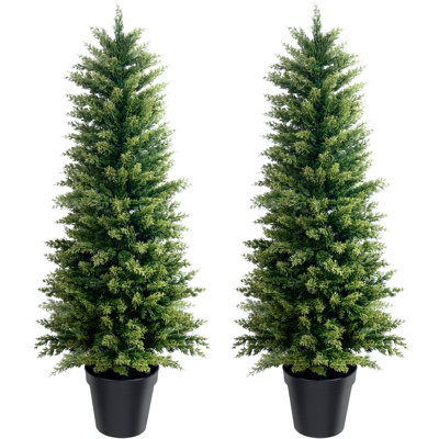 Faux Cypress Tree in Pot - Set of 2 Artificial Plants Outdoor Indoor for Home Office Decor 