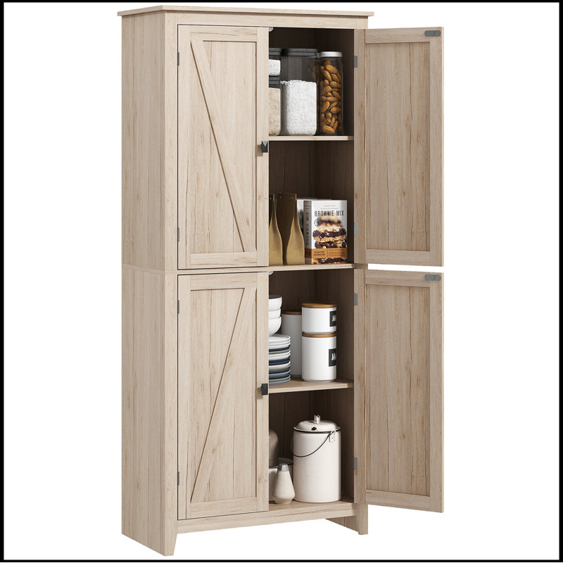 Armoire de rangement autoportante de 72 po à 4 portes, organisateur d'armoires de rangement avec base solide à 4 niveaux, confortable, durable et magnifique