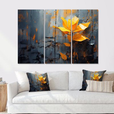 Yellow And Grey Tropical Leave - Abstract Collages Wall Art