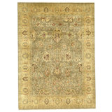 Hand Knotted Wool Oriental Area Rug in Green And Gold
