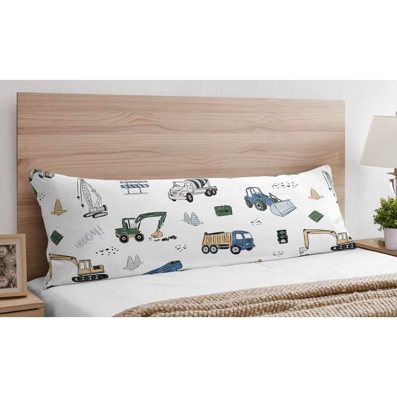 Kids Construction Truck Print Polyester Body Pillowcase