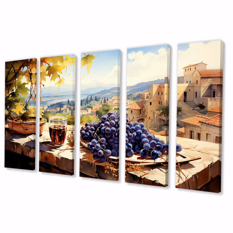 Ensemble de 5 peintures murales mauves, vue sur le balcon toscan, H 32 po x l 80 po