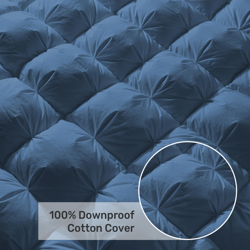Goose Feather Down Comforter with Pinch Pleat Design, Navy, Queen