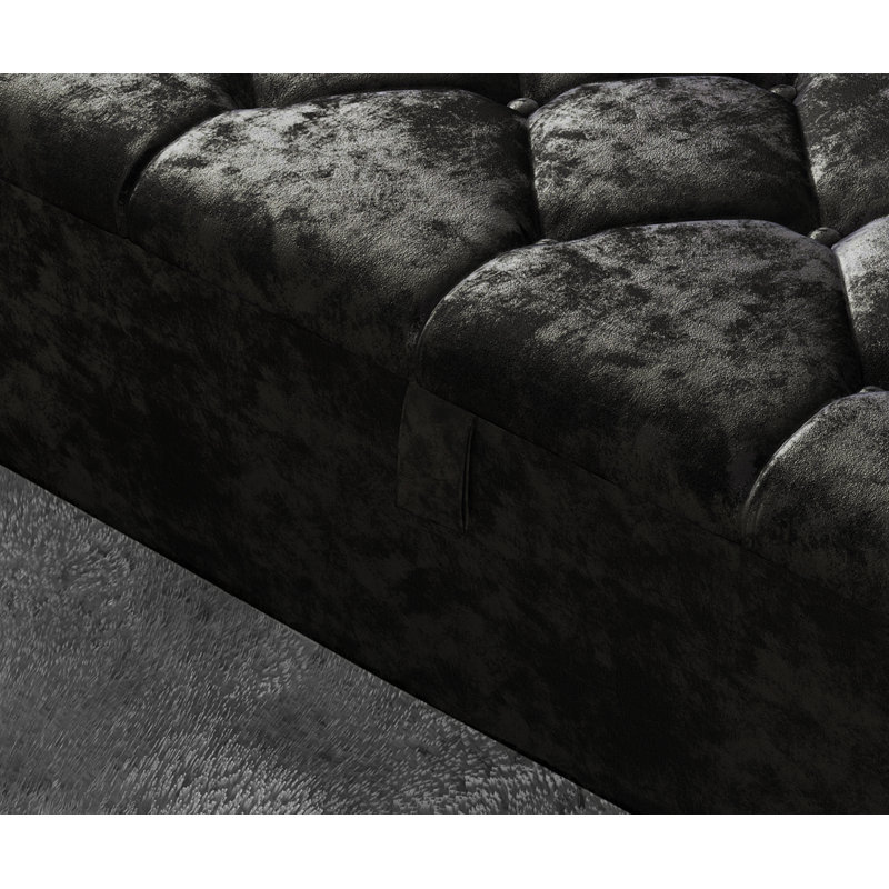 102 Wide Crushed Velvet Ottoman Storage Box with Hydrolic Arm, Black