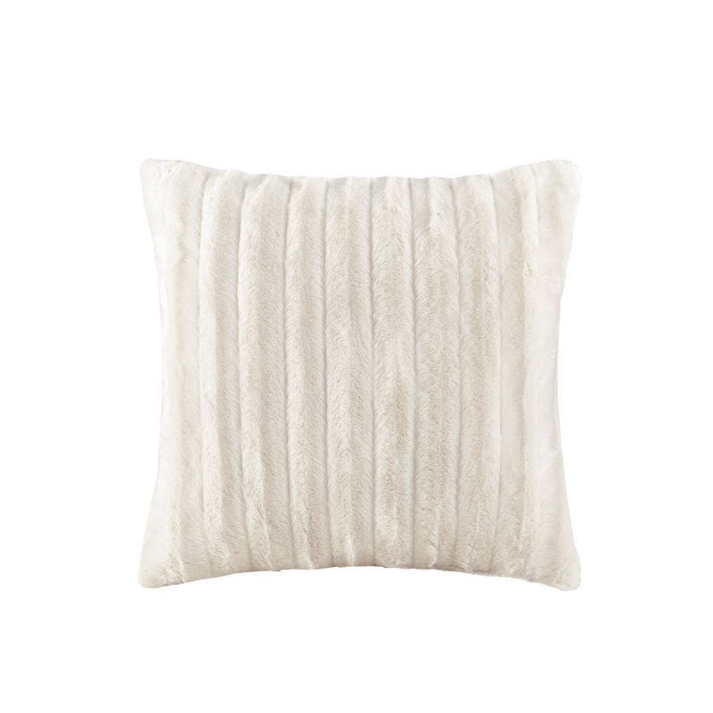 Duke Ivory Solid Soft Faux Fur Square 20x20" Pillow, Ivory