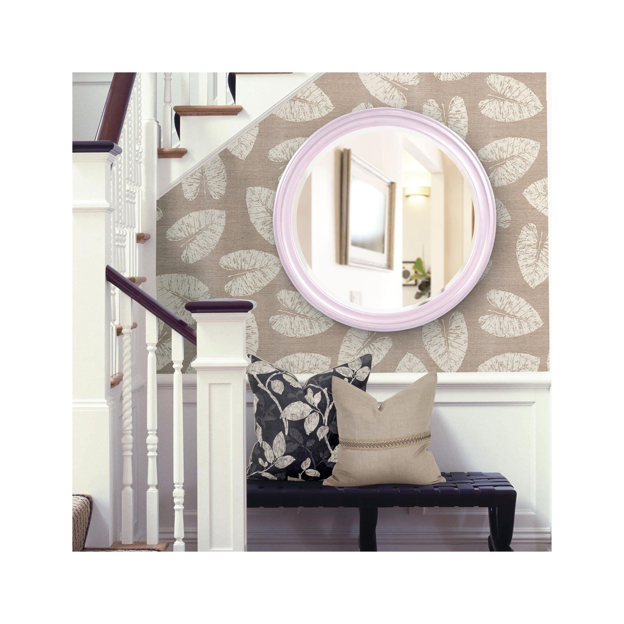 Talvi Wood Round Wall Mirror, Lilac