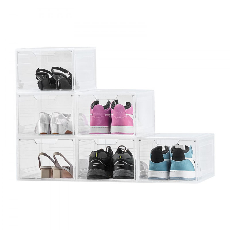 Boîtes de rangement pour chaussures Boîtes à chaussures empilables taille US 13, Transparent/blanc