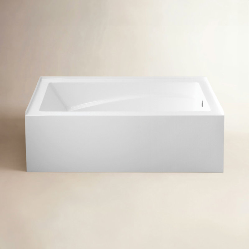 Kingston Brass Aqua Eden 60-Inch Acrylic Rectangular 3-Wall Alcove Tub with Armrest and Anti-Skid Surface, Right