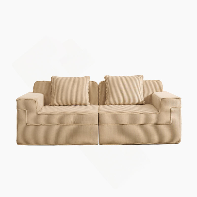 Boneless Modular 2 Seat Loveseat Boneless Sofa With Deep Seat, Cloud Sectional Couch Featuring Throw Pillows And Corduroy Fabric For Ultimate Comfort And Relaxation