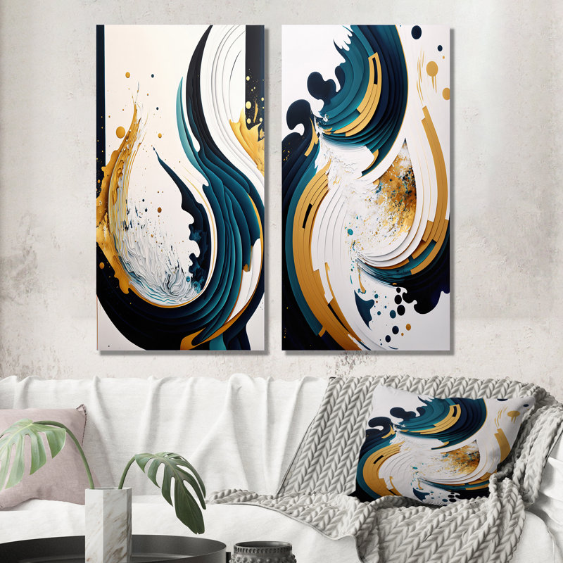 "Art moderne et abstrait bleu, peinture VI" 2 - Pièces sur toile, Toile tendue, H 32 po x l 32 po