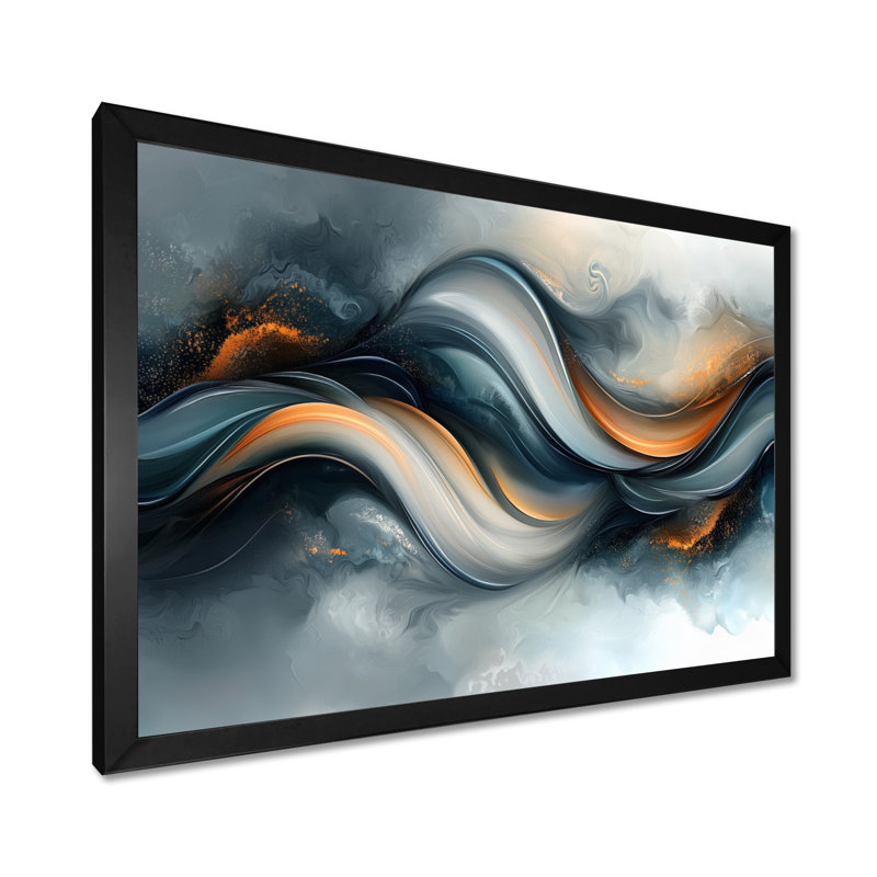 Parallel Streams of Fractal Horizon I - Art mural abstrait spirale moderne, H 12 po x l 20 po, Noir