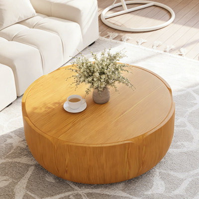 Table basse ronde d'intérieur pour l'extérieur, conception moderne à grain de bois imperméable MGO, aucun assemblage requis pour le patio et le salon
