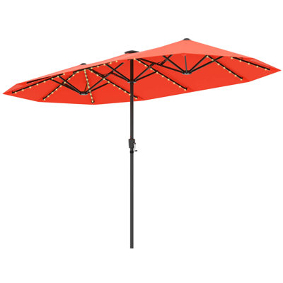 13 FT Large Patio Umbrella with LED Solar Lights Crank Handle 12 Heavy-Duty Ribs