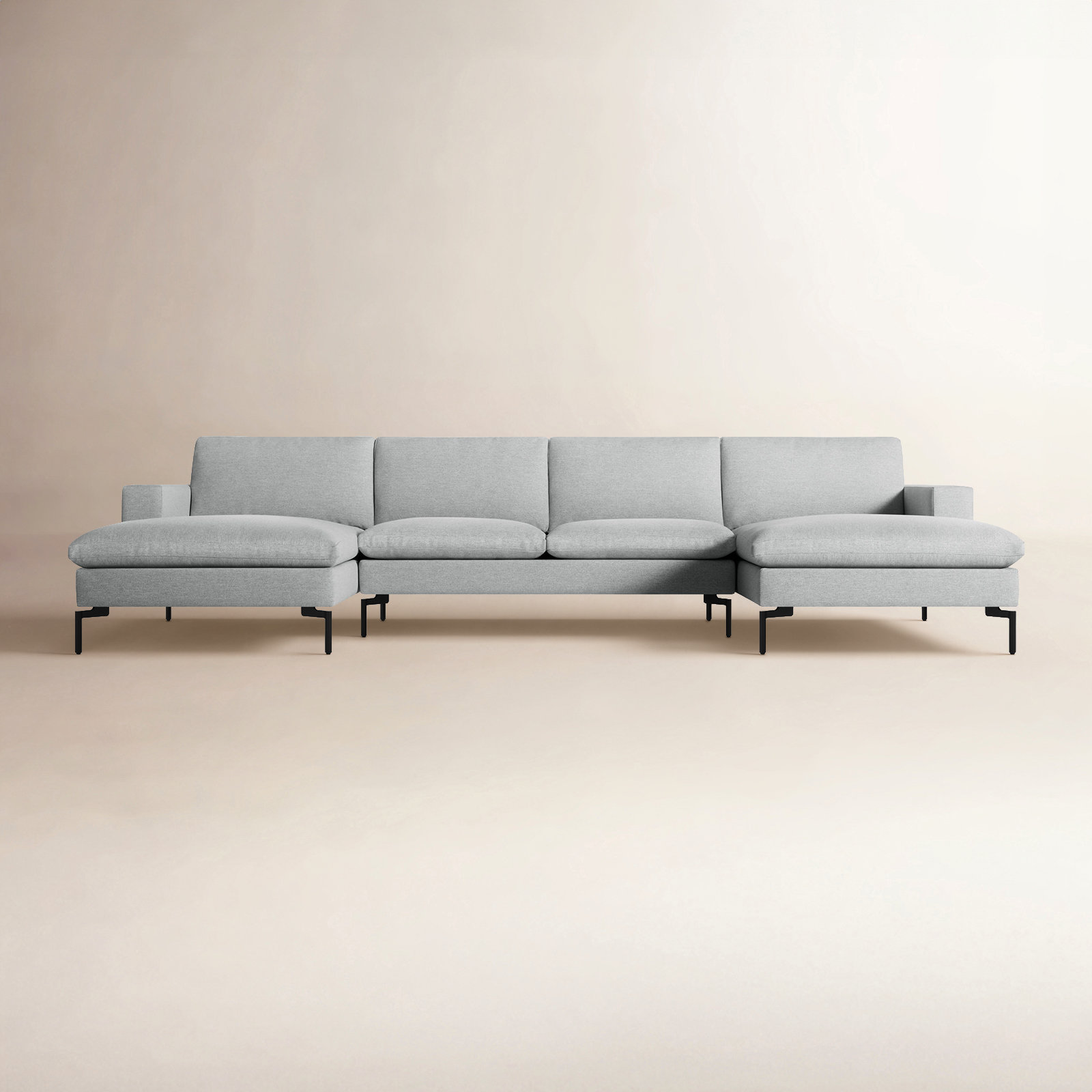 New Standard Upholstered Chaise U-Sectional, Maharam Mode in Intaglio Crossweave, White