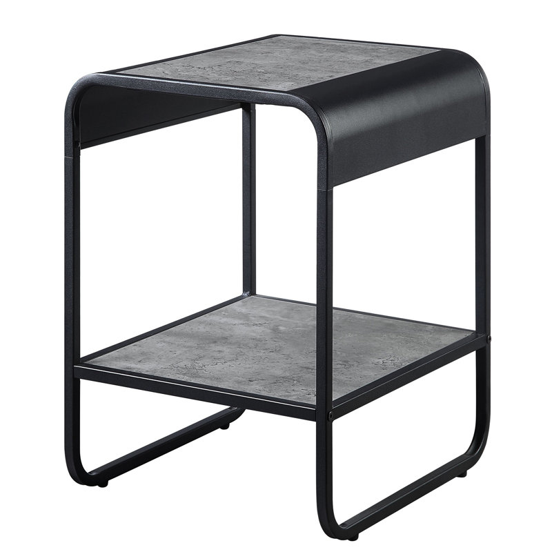 Table de bout en béton gris et noir avec des espaces de rangement modernes et supplémentaires