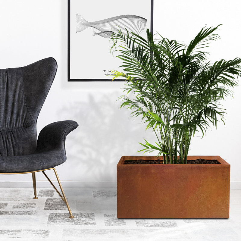 Boîte à fleurs en béton, H 15 po x l 15 po x P 31 po, Faux acier vieilli