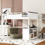 Queen Size Loft Bed With Desk, Open Shelf, And Storage Box, White Colour - Space Saving, Build, Easy Installation