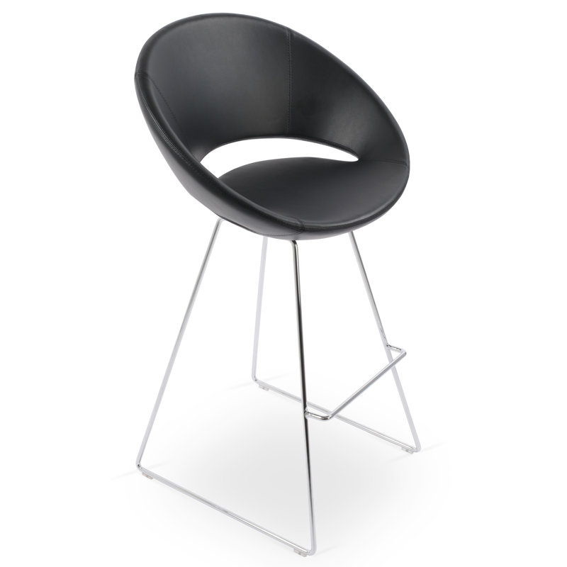 Crescent Wire Bar & Counter Stool, Leatherette-Black, Counter Stool (24" Seat Height)