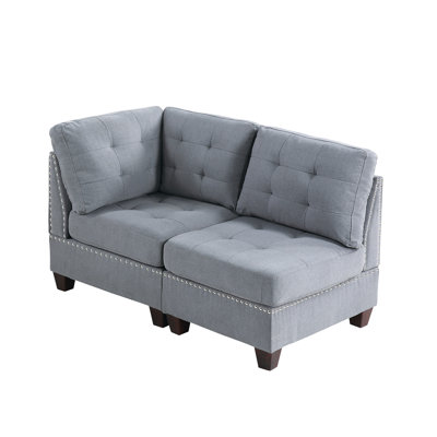 Gray 2Pc Modular : Linen-Like Fabric & Wood Armchairs In Gray: Chair Pillar