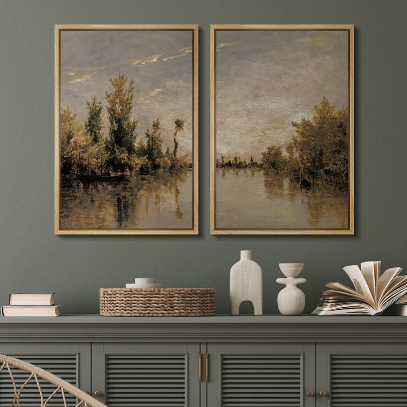 «Tranquil River Reflections pair of Serene», 2 pièces sur toile, Naturel, H 36 po x l 48 po