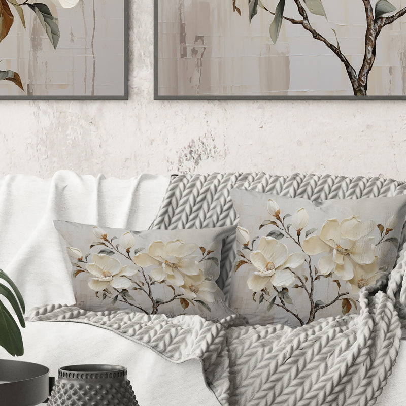 Coussin décoratif beige et vert Magnolias