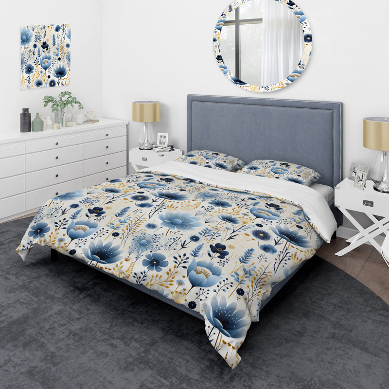 Blue And White Ferns Tranquility III - Ensemble de housse de couette à motif floral
