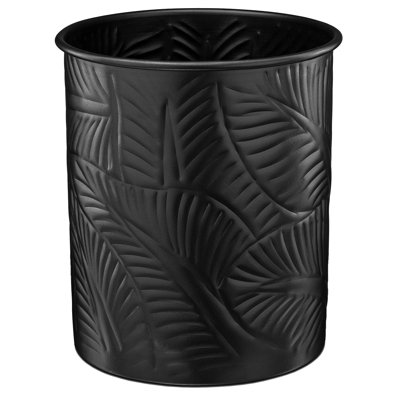Handcrafted Floral Embossed Caddy, Kitchen Interior Organizer For Utensils, Crock For Cooking Utensils, Multipurpose, Large Utensil Holder, Matte Black