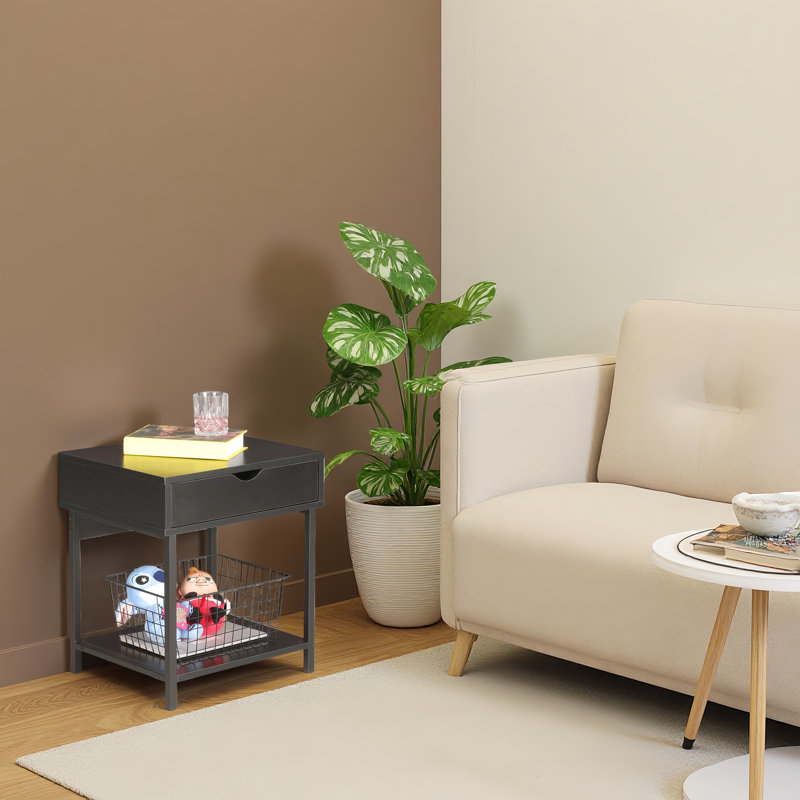 Kila Accent Table with Storage - Versatile Small Table for Home Office, Black, Black