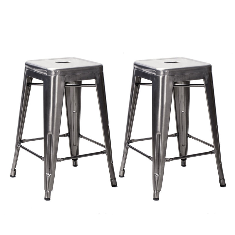 Chretien Counter Stool with Metal Frame, Gunmetal