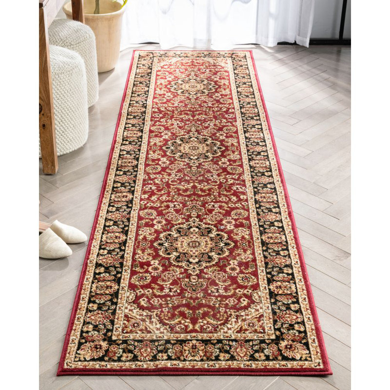 Cobbins Medallion Kashan Red Traditional Rug, Runner 2'7" x 9'6"