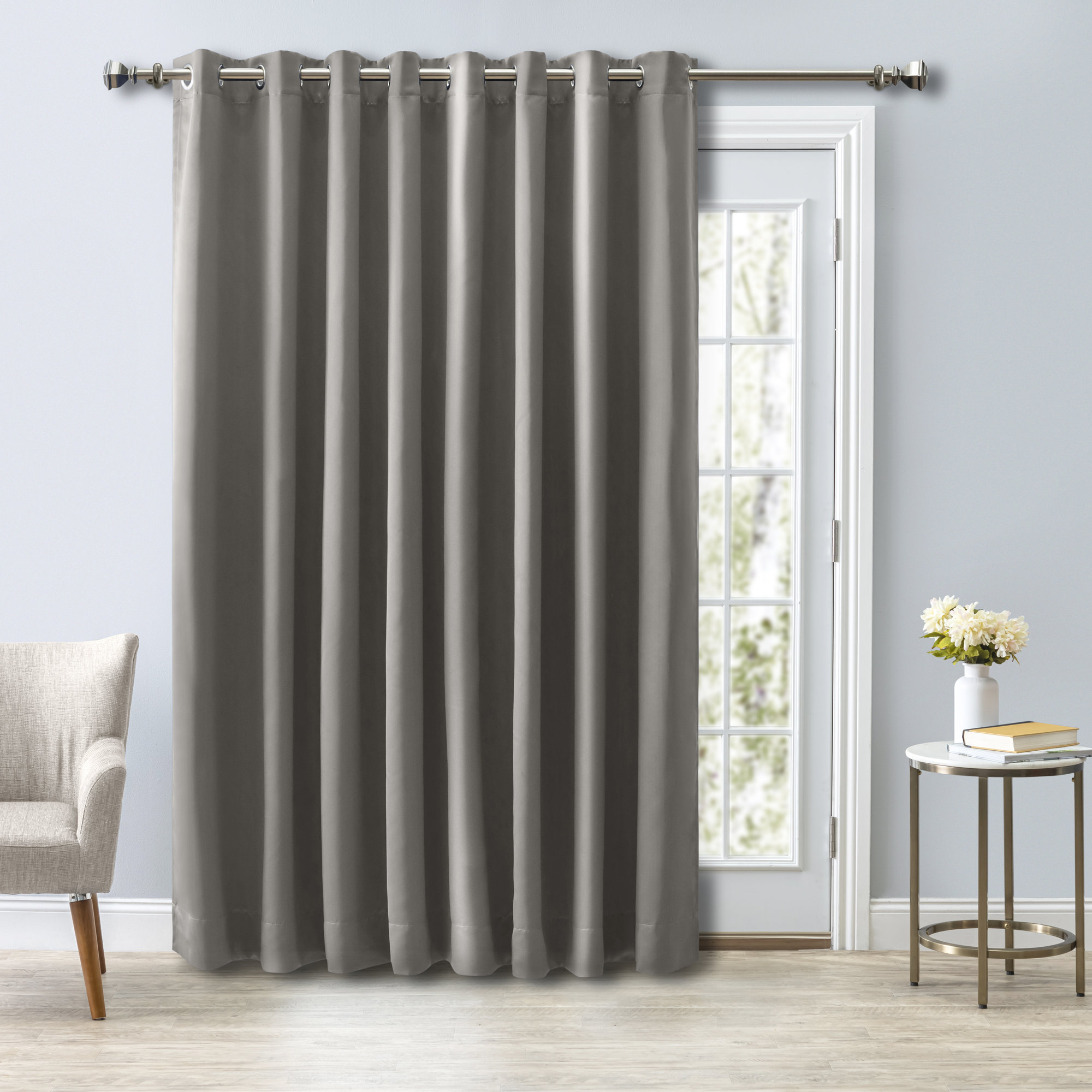 Ardelle Blackout Polyester Curtain, Gray with Brushed Nickel Grommets, 112" W x96" L