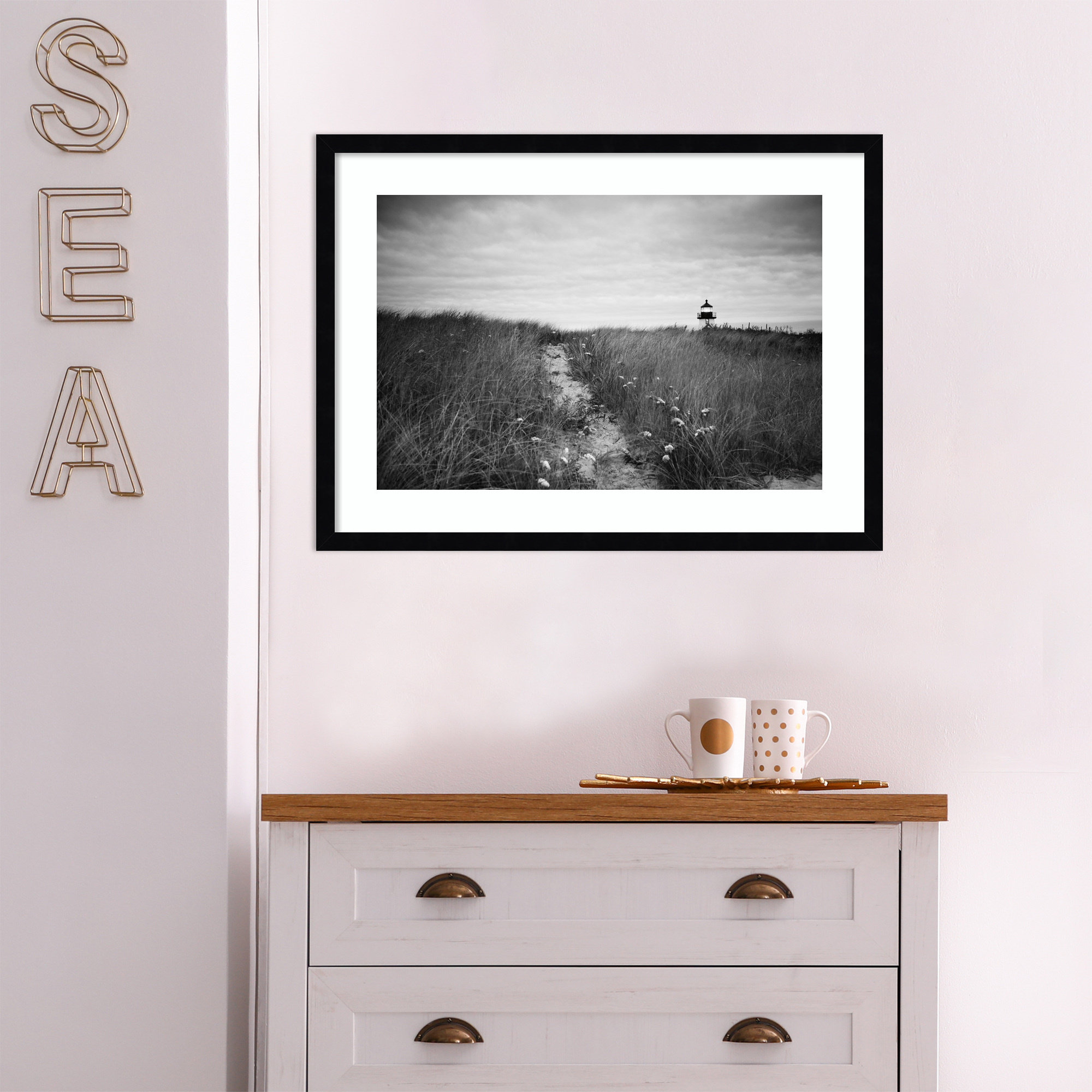 Nantucket Lighthouse by Aledanda, 19" H x 25" W, Black