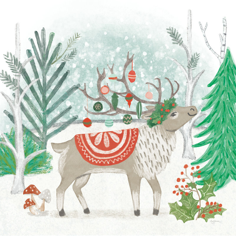 Reindeer Jubilee IV par Mary Urban - reproduction d'art sur toile tendue, H 20 po x l 20 po, Non